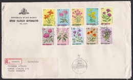 San Marino: Official Registered Cover, 1971, 10 Stamps, Flower, Flowers Series (minor Damage; Discolouring) - Cartas & Documentos