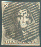 N°1 - Epaulette 10 Centimes Brun, TB Margée Et Obl. P.73 LIEGE Idéalement Apposée - 11605 - 1849 Epaulettes