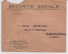 Enveloppe Sécurité Sociale Lyon (Rhône) Pour Saint Jean De Bournay (Isère) - Cachets Généralité