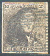 N°1 - Epaulette 10 Centimes Brun, Margée Et  Obl. P.25 CHARLEROI Finement Apposée. TTB - 11617 - 1849 Hombreras