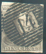 N°1 - Epaulette 10 Centimes Brune, (défaut) , Obl. P.14 BEAUMONT Finement Apposée -  11634 - 1849 Hombreras