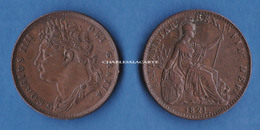 GREAT BRITAIN 1821  GEORGE IV  COPPER FARTHING  EXCELLENT DETAIL VERY FINE  CONDITION - Other & Unclassified