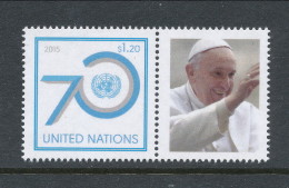 UN New York 2015. Cat # 1118a. Pope Francis. Single Plus Lable. MNH (**) - Ongebruikt