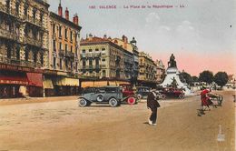 Valence - Place De La République - Vieilles Voitures - Edition Lévy Et Neurdein - Carte Ellen Colorisée - Valence