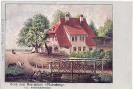 Gruß Vom Restaurant Püsserkrug SCHWERIN Mecklenburg Color Litho 8.5.1909 Frei Laufende Hunde - Schwerin