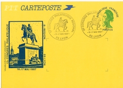 1987 - Entier Postal  - Tp Liberté De Gandon (2484A - CP) Repiqué - Obl 13e Congrès Philatélique Régional Lyon - Overprinter Postcards (before 1995)