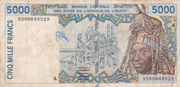 West African States 5000 Francs ND 1995 P-113Ad G-VG Ivory Coast "A" - Estados De Africa Occidental