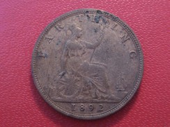 Grande-Bretagne - UK - Farthing 1892 Victoria 5811 - B. 1 Farthing