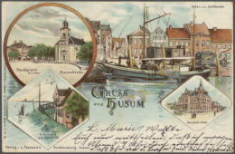 HUSUM Nur Stadt (alte PLZ 2250) Eine Umfangreiche Partie Mit über 330 Ansichtskarten Und 22 Vignetten Ab 1898,... - Autres & Non Classés