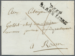 "P.55.P. SARRE LIBRE", Schwarzer L2, Recht Klar Auf Komplettem Faltbrief (datiert 1796?) Mit Taxvermerk "6" Nach... - Autres & Non Classés