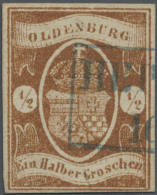 1861, ½ Gr. Orangebraun, Farbfrisches, Allseits Vollrandiges Exemplar Klar Entwertet Mit Blauem Ra2 Von... - Oldenbourg