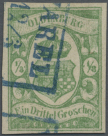 1861, 1/3 Gr. Blaugrün, Farbfrisches, Allseits Voll- Bis Breitrandiges Exemplar, Klar Entwertet Mit Ra2... - Oldenbourg