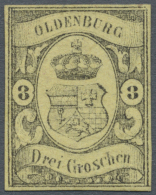 1859, 3 Gr. Schwarz Auf Lebhaftgraugelb, Ungebraucht Ohne Gummi, Allseits Vollrandig Und Einwandfreie Erhaltung,... - Oldenbourg