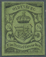 1859, 1/3 Groschen Schwarz Auf Grün, Ungebraucht Mit Fast Vollständigem Originalgummi Und Kleiner... - Oldenburg