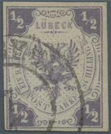 1862, ½ S Grauviolett Ohne Wasserzeichen Mit Sauberem K2 "(LUEB)ECK 7/..", Farbfrisch Und Allseits... - Luebeck