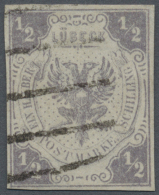 1859, ½ S Dunkelrötlichgrau, Repariert (Ecke Oben Rechts), Fünfstrichstempel Des Stadtpostamtes,... - Luebeck