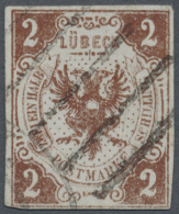 1859, 2 S Braun Fehldruck Mit "ZWEI EIN HALB" Statt "ZWEI" Im Linken Schriftband Von Feld 97, Farbfrisch Und... - Luebeck