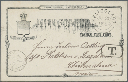 1889, 5 Farthings / 10 Pfennig Ganzsachenkarte Von "HELIGOLAND JU 30 1889" Nach Chihuahua (Mexiko), Transitstempel... - Héligoland