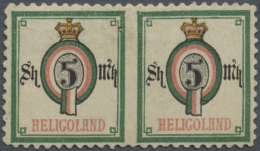 1879, 5 Mark Probedruck Gez. L 11, Waagerechtes Paar, Mitte Senkrecht UNGEZÄHNT, Nur 3 Stück Bekannt! Ein... - Héligoland