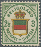 1876, 3 Pf./2 ½ F. Dunkelgrün/zinnoberrot/goldgelb PROBEDRUCK Dickes Papier, Gezähnt L 12½,... - Héligoland