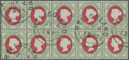 1889, 1½ P. / 10 Pfg. Hellgrün/rot, Farbfrischer Und Sehr Gut Gezähnter Waagerechter 10er-Block,... - Héligoland