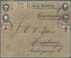 1890, 3F/5Pf Bis 1Sh/1M Als 6-Farben-Frankatur Auf Einschreibebrief Von HELGOLAND, AU 9 1890, Nach Hamburg. Brief... - Héligoland