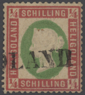 1873, ¼ S Dunkelrotkarmin/gelblichgrün Mit L1 "HELGOLAND" (Type II), Farbfrische Marke, Rs. Oben Und... - Héligoland