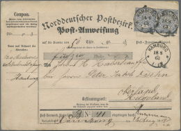 1868, Incoming Mail: Norddeutscher Postbezirk Post-Anweisung Frankiert Mit NDP 2 Groschen Durchstochen Im Paar Mit... - Héligoland