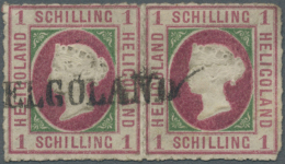 1867, 1 S Rosakarmin/dunkelgrün Im Waagerechten Paar Mit Zentrischem L1 "(H)ELGOLAND", Farbfrische Marken,... - Héligoland