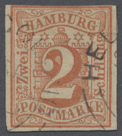 1864, "HELIGOLAND .. SE (186)6" Type I, Sehr Seltener Rundstempel Auf Auf Hamburg 2 S. Rot, Vollrandig Mit... - Héligoland