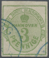 1863, 3 Pfg. / 3/10 Sgr. Olivgrün, Allseits Breitrandig, Gestempelt "(HAMBU)RG", Leichte Mängel (u.a.... - Hanover