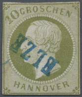 1861, 10 Groschen Grünlicholiv Sauber Gestempelt "ELZE" Langstempel, Linke Obere Ecke Repariert, Langstempel... - Hanovre