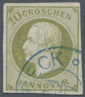 1861, Georg V 10 Gr. Dunkelgrünlicholiv Mit Blauem K2 "EINBECK 21/7", Farbfrisch Und Allseits... - Hanover