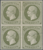 1861, 10 Gr. König Georg V. Dunkelgrünlciholiv, Ungebrauchter Viererblock, Oberes Paar Mit Falz, Unteres... - Hanover