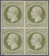 1861: König Georg V., 10 Gr. Dunkelgrünlicholiv, 4er-Block Mit Originaler Gummierung, Oberes Paar... - Hanovre