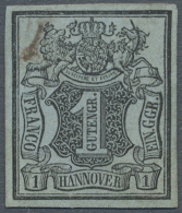 1851, 1 Gr. Schwarz Auf Hellgraublau Mit WZ 1, Ungebraucht Mit Gummiresten, Farbfrisch Und Allseits Breitrandig,... - Hanovre