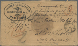 1857, Wertbrief Von Hamburg Nach Stockholm Mit Rs. DKr. HAMBURG KÖN. O.P.A. 9/9 Und Zwei Zusätzlichen... - Hamburg