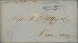 1860, Markenloser Überseebrief: Schmetterlingsstempel "HAMBURG / 28 DEC 1860" In BLAU! Auf Briefhülle... - Hamburg