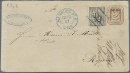 1867, Ganzsachenumschlag 2 Sch. Rotorange (oxidiert) Mit Zusatzfrankatur ½ Sch. (MiNr. 10), Portogerechte... - Hamburg