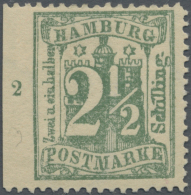 1867, 2 1/2 S Dunkelolivgrün Vom Linken Rand Mit Reihenzähler "2" Ungebraucht Ohne Gummi, Links Senkrecht... - Hambourg