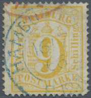 1864, 9 S Orangegelb, Gezähnt Mit Blauem K2 "HAMBURG ST.P: 16/7 66", Oben Halber Zahn Und Rs. Beide Ecken... - Hambourg