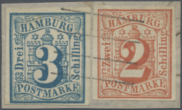 1859, 2 Sch. Orangerot Und 3 Sch. Blau, Zwei Farbfrische, Allseits Voll- Bis Breitrandige Exemplare, Eindrucksvolle... - Hambourg