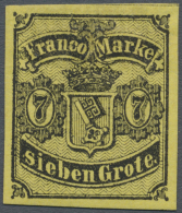 1860, 7 Gr. Schwarz Auf Rötlichgelb, Dickeres Papier, Ungebraucht Mit Originalgummi Und Falz, Farbfrisch Und... - Brême