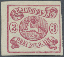 1861, 3 Sgr. Lebhaftkarmin, Ungebrauchtes Kabinettstück Mit Originalgummi, Allseits Voll/breitrandig Und... - Brunswick