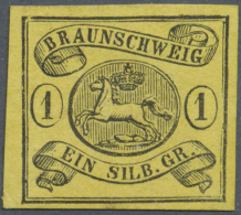 1861, Wappenausgabe 1 Sgr. Schwarz Auf Gelbem Papier Mit Wasserzeichen, Ungebraucht Mit Originalgummi Und Falzrest,... - Braunschweig