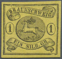 1861, Wappenausgabe 1 Sgr. Schwarz Auf Gelbem Papier Mit Wasserzeichen, Ungebraucht Mit Originalgummi Und Falzrest,... - Braunschweig
