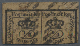 1857, 2/4 Ggr. Schwarz Auf Gelbbraun, Zwei Obere Viertel Der 4/4 Ggr.-Marke, KOPFSTEHENDES WASSERZEICHEN,... - Braunschweig
