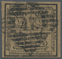 1857, 4/4 Ggr. Schwarz Auf Gelbbraunem Papier Mit Roten Punkten ("b" Ist Hier Die Frühauflage), Allseits... - Brunswick