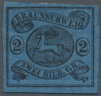 1853, 2 Sgr. Schwarz Auf Blau, Taufrisches Ungebauchtes Kabinettstück, Zudem Deutlich Verschobenes... - Braunschweig