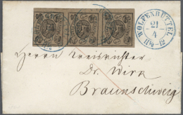 1853, Wappenausgabe ¼ Ggr/3 Pfennig Auf Braunem Papier, Senkrechter Dreierstreifen Auf Brief Hülle Mit... - Brunswick